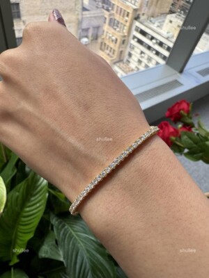 April Round Natural Diamond Boho Attractive Tennis New Bracelet 14K Solid Gold