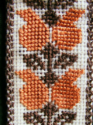 bookmark, embroidery craft tapestry stitch, gold tassel, climbing plant, vintage