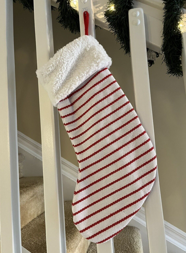 Wondershop Target 17"CHRISTMAS STOCKING WHITE W/RED EMBROIDERED STRIPES - Picture 4 of 4