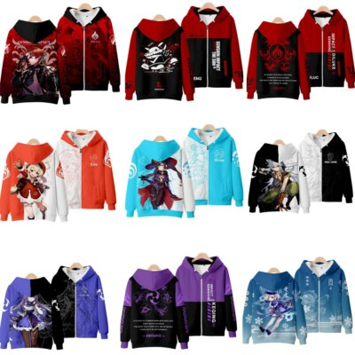 Genshin Impact Hu Tao Tartaglia Klee 3D Hoodie Cosplay Costume Hooded Sweatshirt