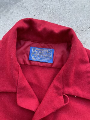 Vintage 60s Pendleton Wool Board Shirt Mens S Red Loop Collar Flap