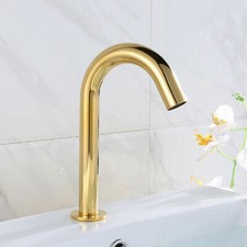 9.4" Arc Gold Touchless Bathroom Basin Sink Mixer Sensor Faucet Single Hole Taps
