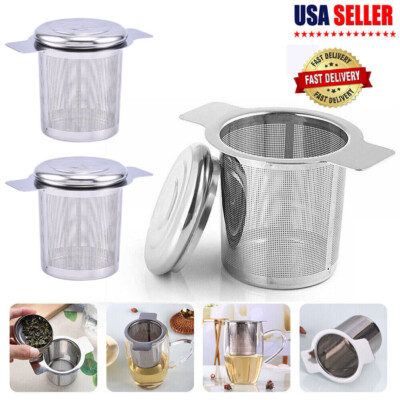 2xTea Infuser with Lid Mesh Stainless Steel Metal Cup Strainer Loose Leaf Filter