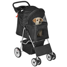 Pet Stroller for Dogs, Black 4 Wheels Cat Strolling Cart Foldable Travel Carrier