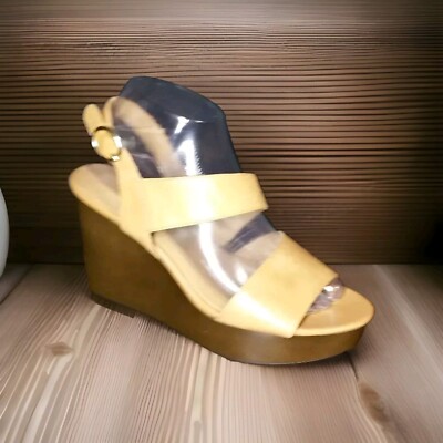 Franco Sarto Womens Open Toe Tan Leather Wooden Platform