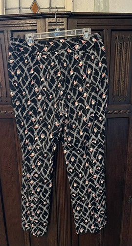Harold's Career Pant Black Floral Boot Leg High Rise Front Zip Cotton Size 12 - Picture 4 of 6