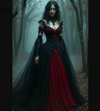 Fantasy Black And Red Gothic Wedding Dress Victorian Bridal Dress Lace Bohemian