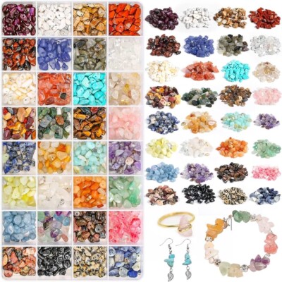 Jollidecor 32 Colors Crystal Stone Beads for Ring Making Crystal Chips Gemsto