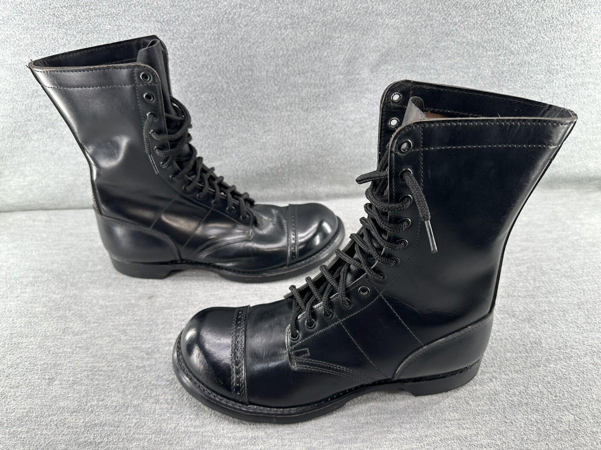 USA製9 1/2パンチドキャップトゥ パラシュート ブーツ　ジャンプブーツ DOUBLE H BRAND 975 - Paratrooper Jump Boots Black Leather Men's