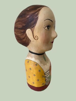 Vintage Hand Painted Millinery Plaster Head- Mme ''Fleurs ''French Display HATS