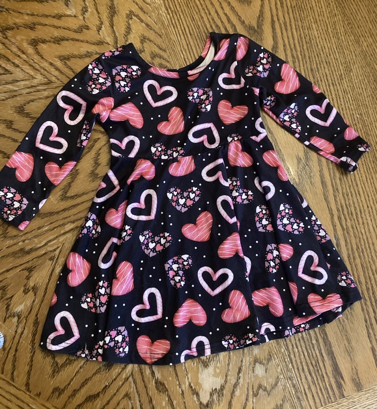 Dash Of Glitter Girls Black Hearts Valentine Dress Long Sleeve Size M