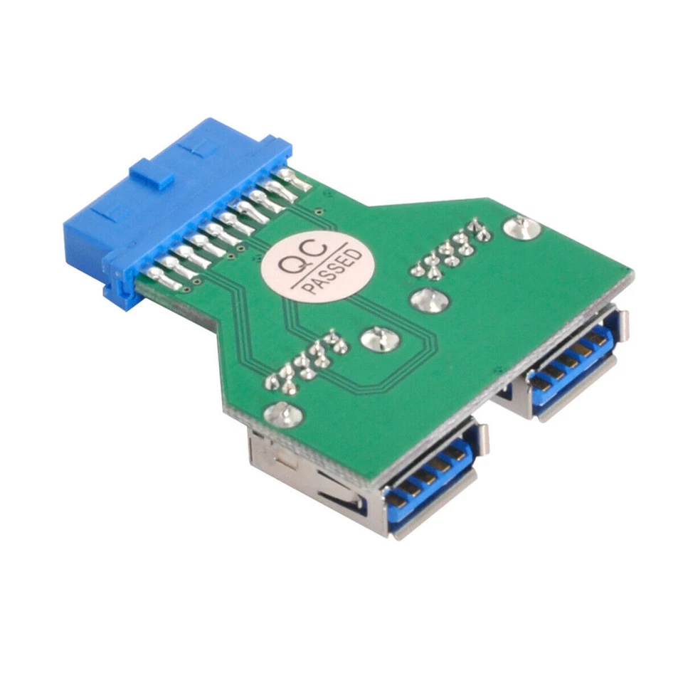 PCBA Dual USB 3.0 A Type Female to Motherboard 20/19 Pin Box Header Slot Adapter - Image 2 of 4