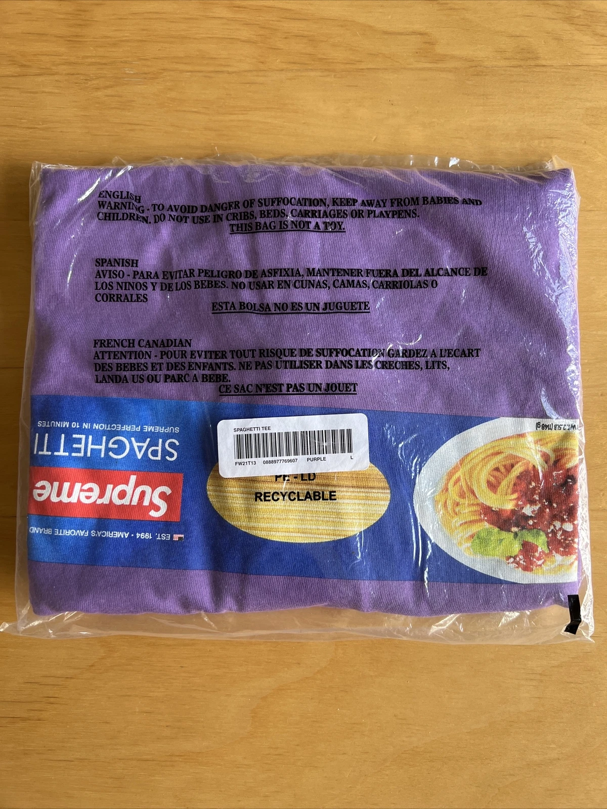 Tee spaghetti violet Supreme grand flambant neuf FW21 100 % authentique