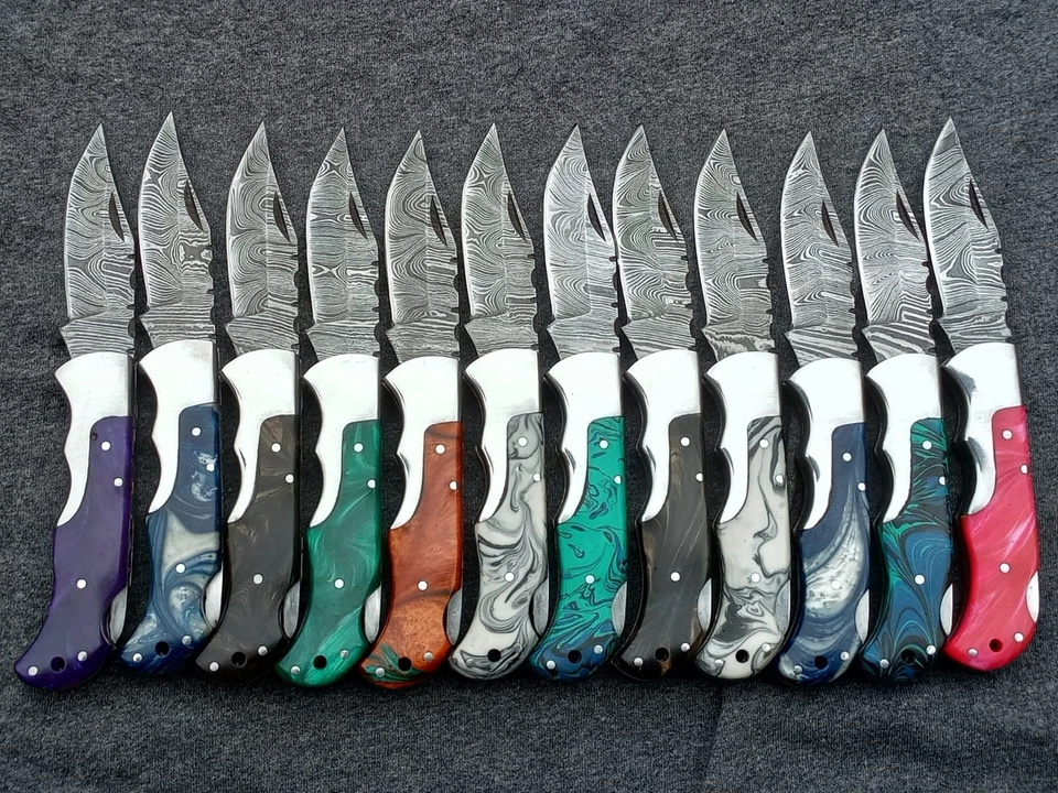 10 PCS Custom LOT OF Mix HANDLE FOLDING KNIFE WITH SHEATH - Image 3 of 3