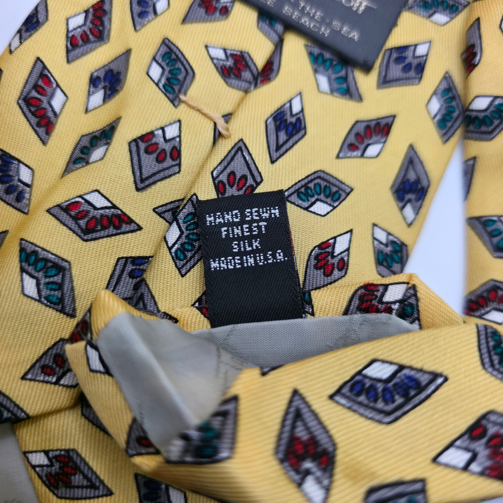 Robert Talbott Yellow Geometric Silk Necktie Mens… - image 4