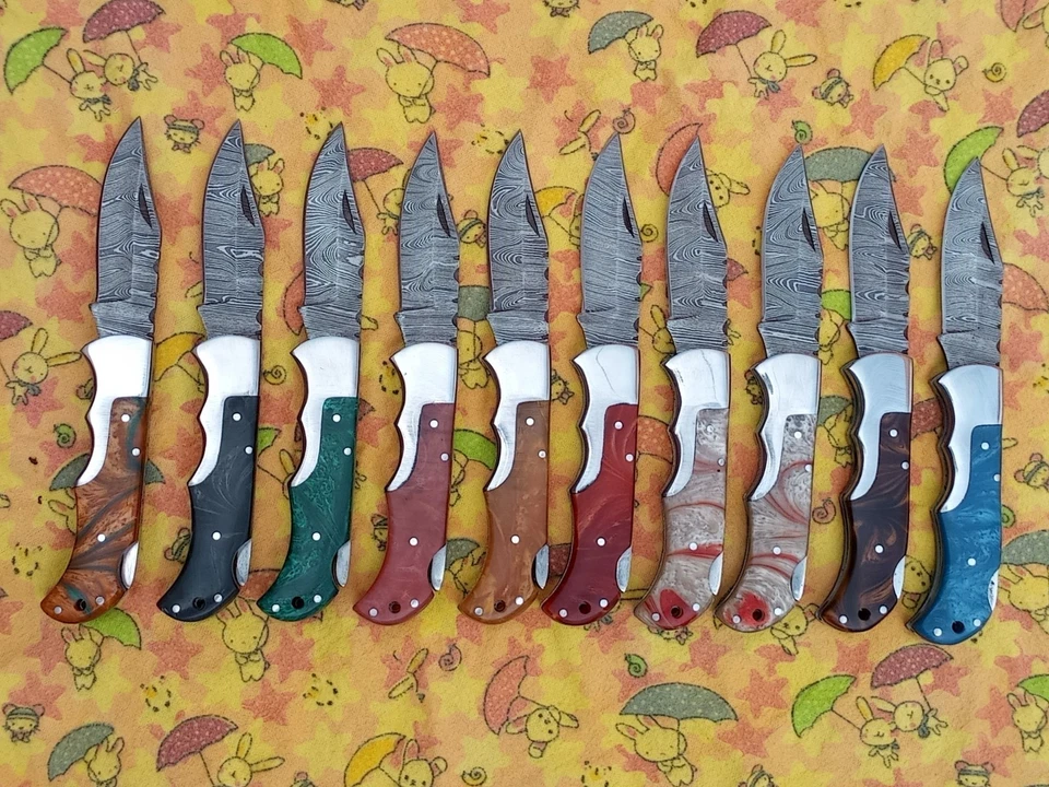 10 PCS Custom LOT OF Mix HANDLE FOLDING KNIFE WITH SHEATH - Image 2 of 3