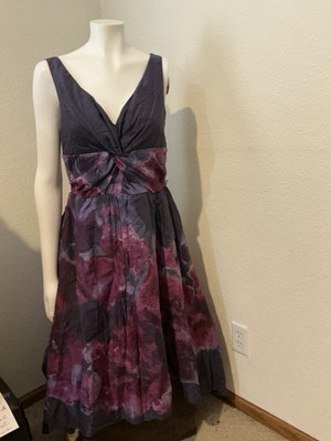 NWT Women s Neimau Marcus V-Neck Watercolor Cotton/silk Gray Prom Dress Size 12M