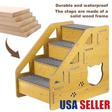 4-Step Wooden Pet Stairs Nonslip Carpeted Sofa Ladder Wooden Pet Ladder for Bed