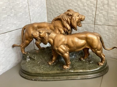 Alfred BARYE (1839-1882) sculpture le lion et la lionne ( gros modele) - Photo 1/4
