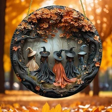 2D Flat Print Halloween Witch Hanging Acrylic Wall Window Sign Halloween Decor