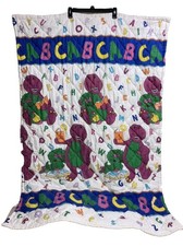 Vintage 1993 Barney Baby Bop ABC Quilted Blanket Toddler Lyons Group 59  x 39" .