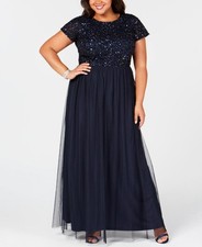 $199 Adrianna Papell Womens Sequin Tulle Long Dress A649
