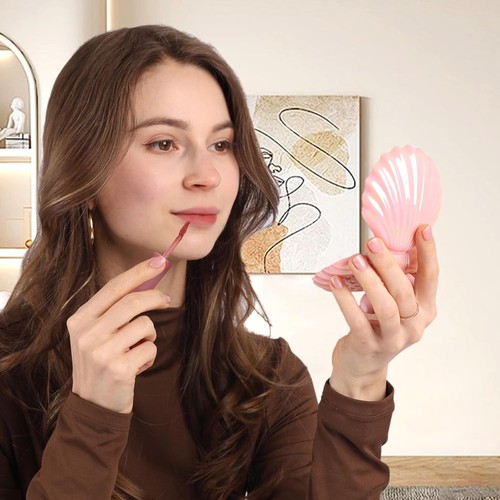 Metallic Shinning Finish Foldable Travel Hair Brushes with Mirror Shell Pink - Picture 2 of 7