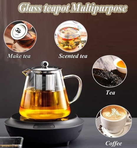 Glass Teapot with Removable Stainless Steel Infuser, 950ML, Transparent - Picture 2 of 8