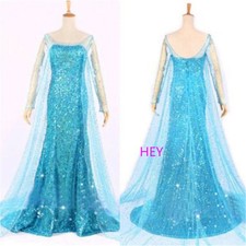 Snow Princess Grow Elsa Blue Dress Cosplay Ice Queen Girl Costume Halloween Gift