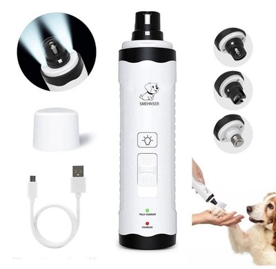 SMEHNSER Nail Grinder LED Light USB Rechargeable Low Noise for Dogs Cats 1 pack