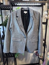 LOFT Women's Gray Notch Lapel One-Button Blazer Jacket Size 8 Single-Breasted