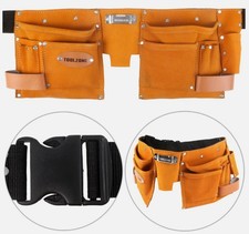 11 Pocket Suede Leather Tool Belt Adjustable Builder Carpenter Bag Pouch