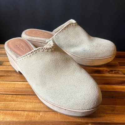 TOMS Addison Platform Mule Clogs Womens 8.5 Beige Suede Comfort Slip On Shoes
