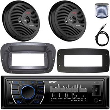 Pyle Single-DIN Marine Receiver W/Kit  Adapter Plate, 2x 8'' 180W Max Speakers