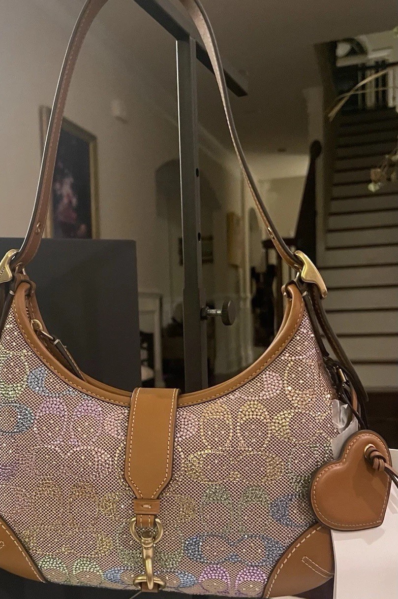 COACH Hamptons Hobo Rainbow Crystal Bag Signature Jacquard NWT image 5