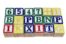Lot of 18 Vtg Wood Blocks ABC Alphabet Building Blocks Wooden Letters Numbers