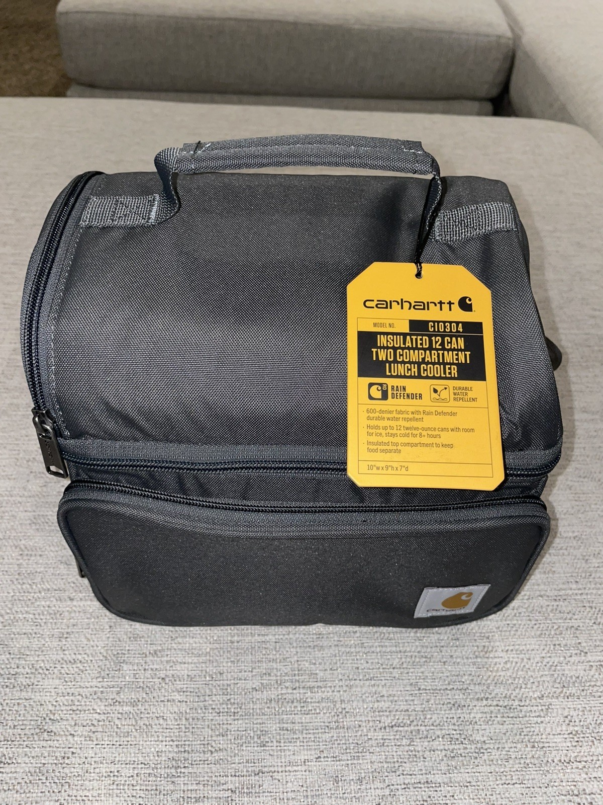Carhartt 12 Can Insulated Two Compartment Lunch Box Cooler, New WIth Tags / Grey