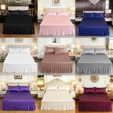 Image of Luxury Silk Satin Valance Fitted Sheet 30cm Deep Mattress Single Double King