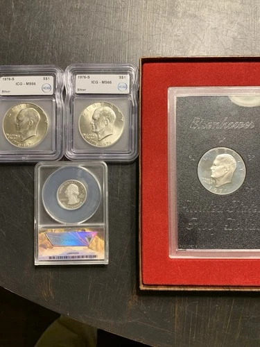 Coin Lot Graded 40% 1976 Bicentennial Dollars 2010-S Silver Quarter 1971 Proof