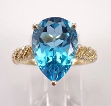 3Ct Pear Lab Created Blue Topaz Solitaire Engagement Ring 14K Yellow Gold Plated