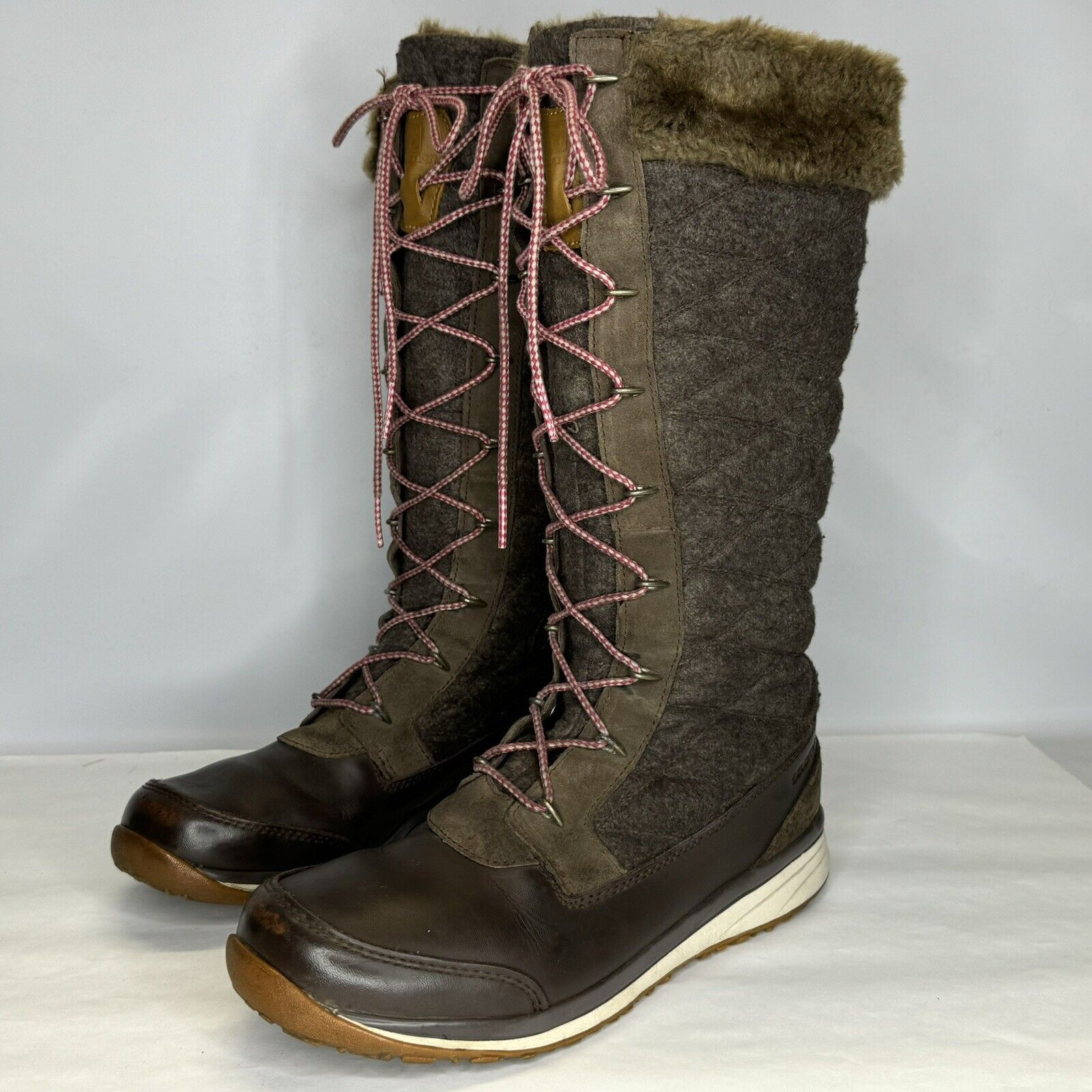 Stivali alti Salomon Hime marrone grigio impermeabili alti invernali pelliccia sintetica donna tg 9 5