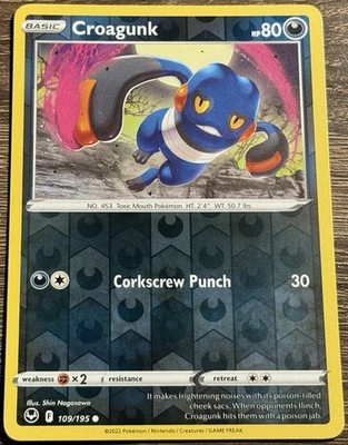 109/195 CROAGUNK REVERSE HOLO SILVER TEMPEST POKEMON CARD LP (L)