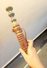 Handmade 22" Long Handle Wooden Shoe Horn Brass Leather Handle Dressing Aid