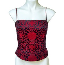 Vintage Flores  Flores Black  Red SILK Satin Sz 12 Brocade Bustier Corset Top