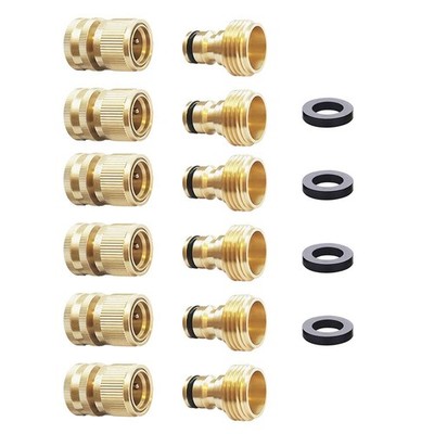 ''Garden Hose Quick Connect Brass Fittings 3/4 Inch GHT  6 Sets''