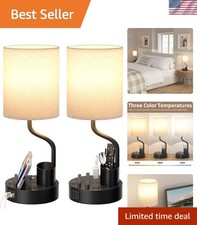 Bedside Table Lamps for Bedroom Set of 2 - Nightstand Light with AC Outlet an...