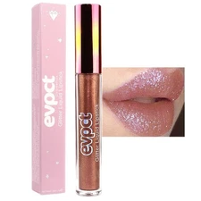 evpct 1Pcs Nude Gold Glitter Metallic Shimmer Diamond Lipstick Lip Gloss Stai...