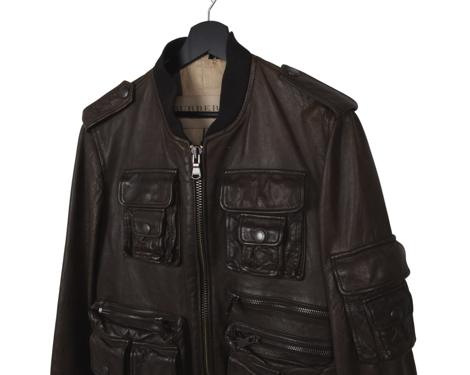 Vintage Burberry Brit Men's Leather Jacket, Multi Pocket, Medium image 3