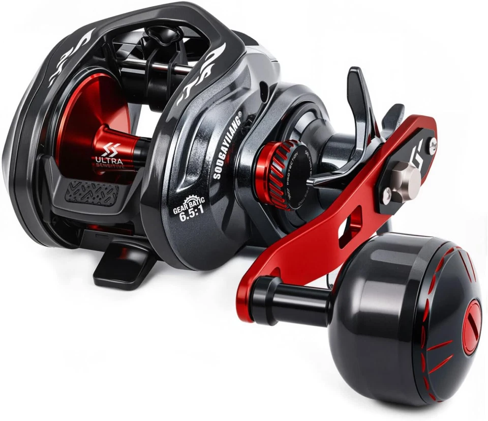 Carrete de pesca Sougayilang Baitcaster, tamaño 400 con arrastre máximo de 35 libras 6,3:1 engranaje rata Foto 2 de 4