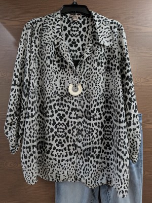SIZE 3X WHITE STAG White & Black Dual Button Up Mid Sleeve Blouse INVPV739